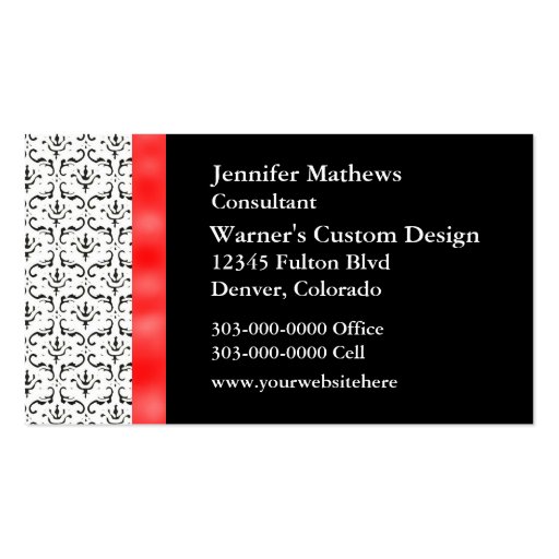 Black White Damask Professional Business Card (front side)