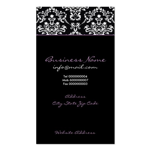 Black white damask purple band monogram business card templates (back side)