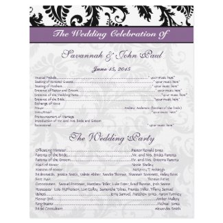 Black & White Damask Purple Band Wedding Program letterhead