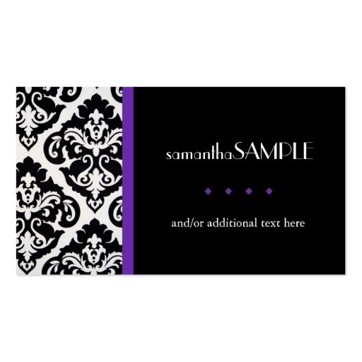 Black & White Damask, Purple Business Card Template (front side)