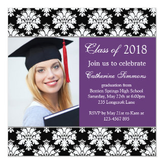 Purple And White Graduation Invitations & Announcements 