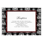 Black & White Damask Red Accent Reception Card at Zazzle