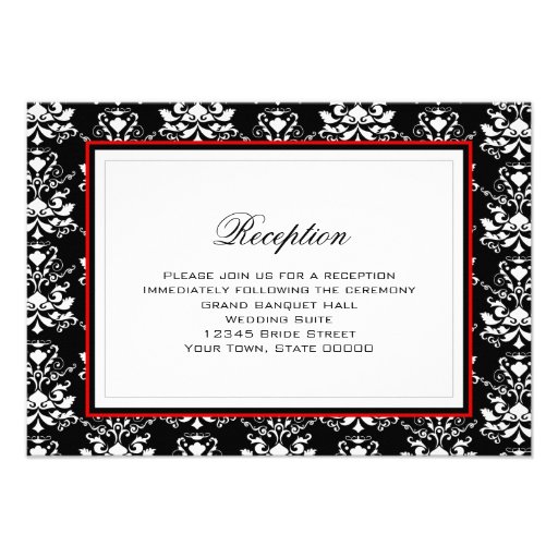 Black & White Damask Red Accent Reception Card