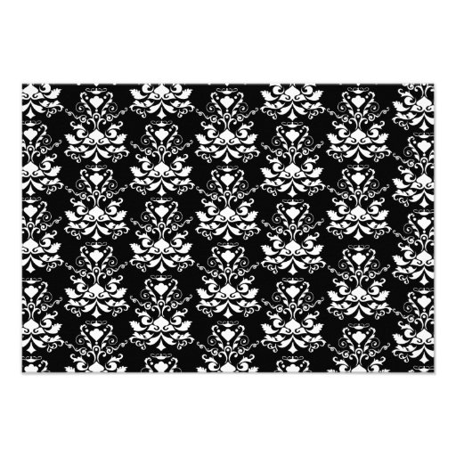 Black & White Damask Red Accent Reception Card