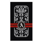 Black white damask red band monogram business card