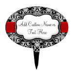 Black/White Damask Red Ribbon Cake Toppers