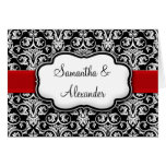 Black/White Damask Red Ribbon cards