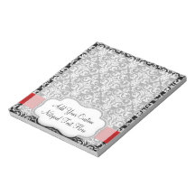 Black/White Damask Red Ribbon Notepads