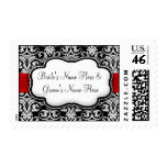 Black/White Damask Red Ribbon Stamp