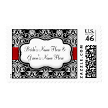 Black/White Damask Red Ribbon Stamp