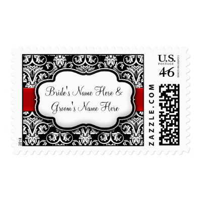 Black/White Damask Red Ribbon Stamp