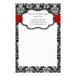 Black/White Damask Red Ribbon Stationery
