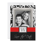 Black White Damask &amp; Red  Wedding Save the Dates Personalized Invitations