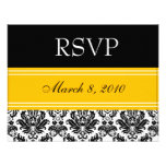 Black & White Damask RSVP - Yellow Personalized Invite