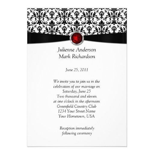 Black White Damask Ruby Gemstone Wedding Invitatio Invites