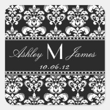 Black White Damask Save the Date Sticker