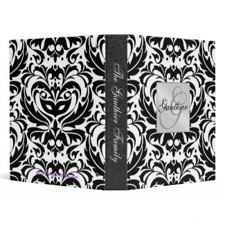 Black & White Damask Scroll Family Album Binder binder