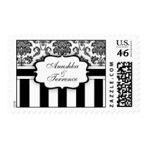Black White Damask Stripe Wedding Postage Stamp