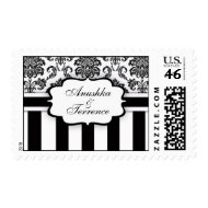 Black White Damask Stripe Wedding Postage Stamp stamp