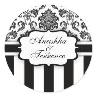 Black White Damask Stripe Wedding Sticker sticker