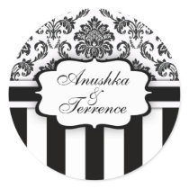 Black White Damask Stripe Wedding Sticker