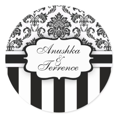 Black White Damask Stripe Wedding Sticker