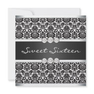 Black White Damask Sweet 16 Party invitation