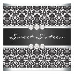 Black White Damask Sweet 16 Party Invite