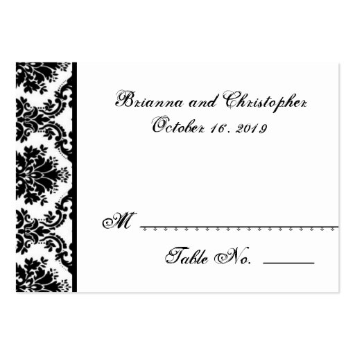 Black White Damask Table Place Card Wedding Party Business Card (front side)