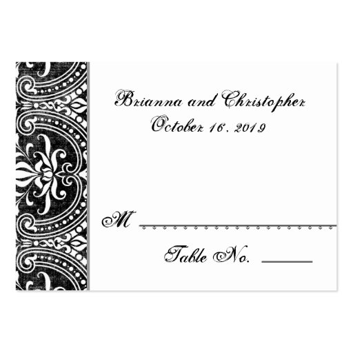 Black White Damask Table Place Card Wedding Party Business Cards (front side)