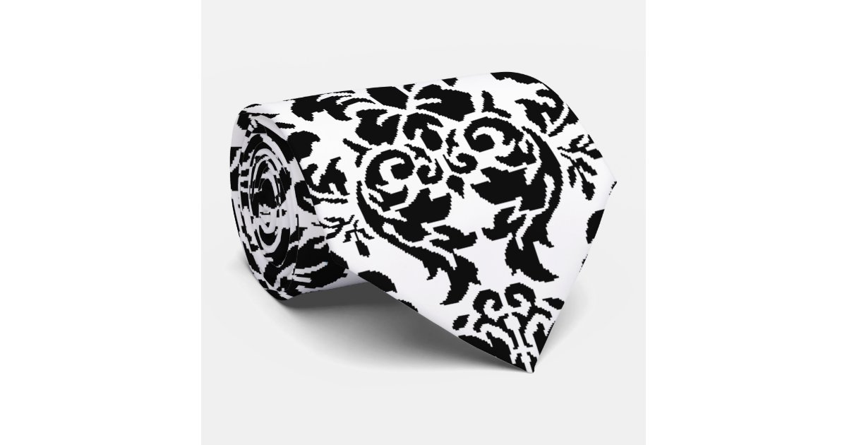 Black & White Damask Tie Zazzle