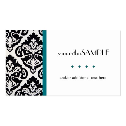 Black & White Damask, Turquoise Business Cards (front side)