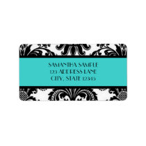 Black & White Damask, Turquoise Personalized Address Labels
