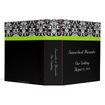 Black/White Damask w/Chartreuse Green Accent Strip Vinyl Binder