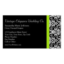 Black/White Damask w/Chartreuse Green Accent Strip Business Card