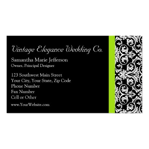 Black/White Damask w/Chartreuse Green Accent Strip Business Card