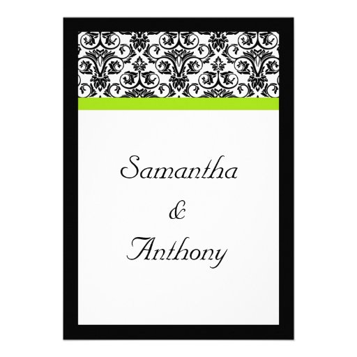 Black/White Damask w/Chartreuse Green Accent Strip Invitation
