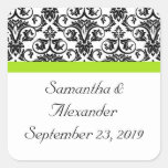 Black/White Damask w/Chartreuse Green Accent Strip Square Sticker