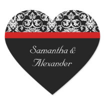 Black/White Damask w/ Ravishing Red Accent Heart Stickers