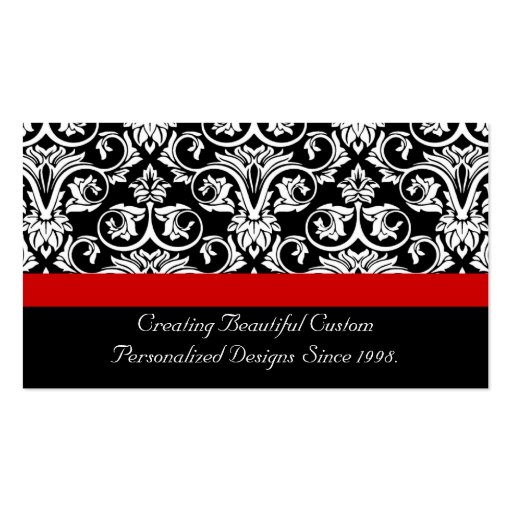 Black/White Damask w/ Red Accent Fashion Business Business Card Templates (back side)