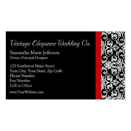 Black/White Damask w/ Red Accent Fashion Business Business Card Templates