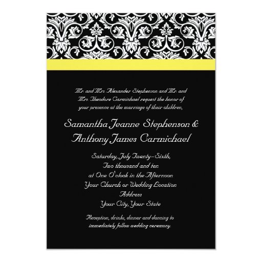 Black/White Damask w/Vibrant Yellow Card Zazzle