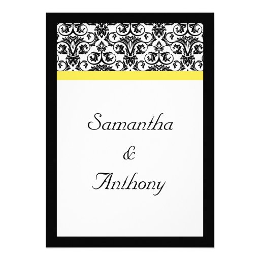 Black/White Damask w/Vibrant Yellow Custom Invitation