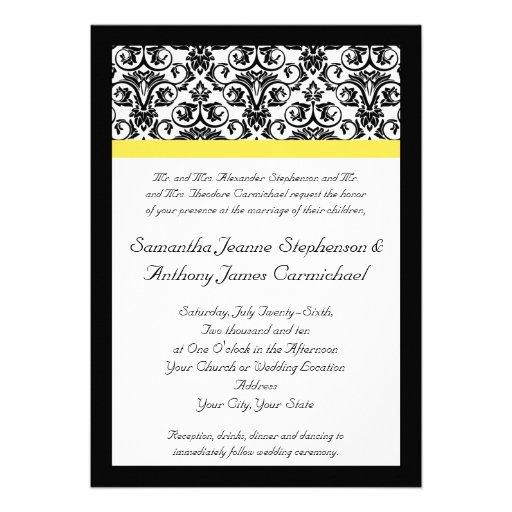 Black/White Damask w/Vibrant Yellow Custom Invitation