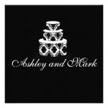 Black White Damask Wedding Cake Invitations