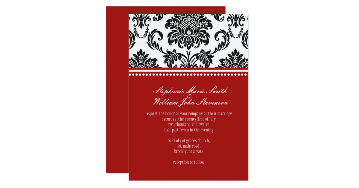 Black & White Damask Wedding Invitation Zazzle