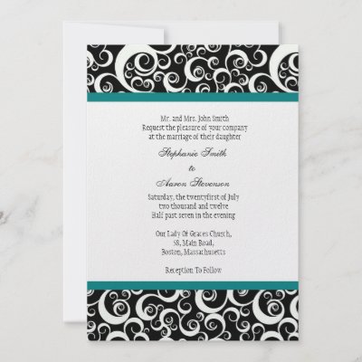 Black White Damask Wedding Invitation with Teal by Eternalflame