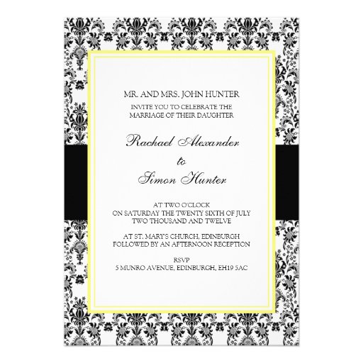 Black & White Damask Wedding Invitation-yellow 2