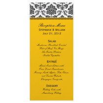 Black & White Damask Wedding Menu Rack Card