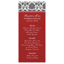 Black & White Damask Wedding Menu Rack Card